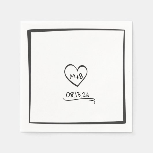 Eenvoudige tijdloze hand getekende Initialen schet Servet (Voorkant)