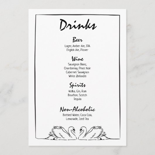 Eenvoudige tijdloze hand getrokken zwaan bar Drink Menu (Voorkant)