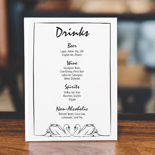 Eenvoudige tijdloze hand getrokken zwaan bar Drink Menu