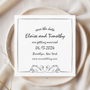 Eenvoudige tijdloze handgeschreven elegante zwaan  save the date
