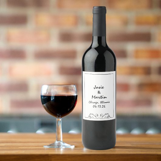 Eenvoudige Tijdloze Handgeschreven Zwaan Huwelijk  Wijn Etiket