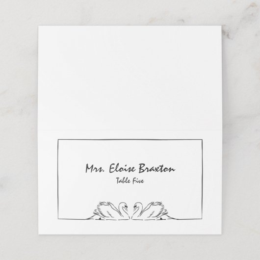 Eenvoudige tijdloze handgeschreven zwaan illustrat plaatskaartje (Buitenkant ongevouwen)