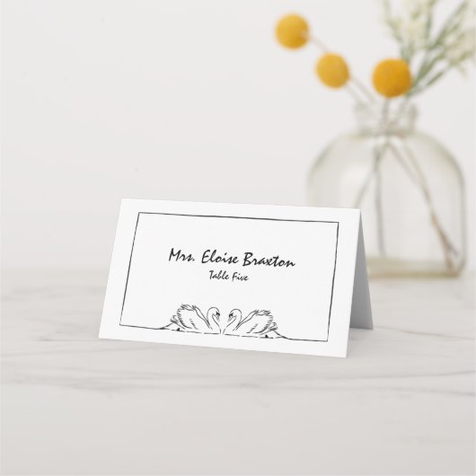 Eenvoudige tijdloze handgeschreven zwaan illustrat plaatskaartje (Voorkant)