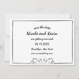 Eenvoudige tijdloze handgeschreven zwaan illustrat save the date