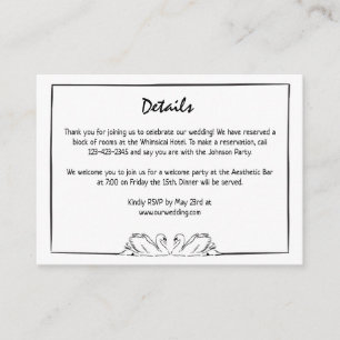 Eenvoudige tijdloze handgeschreven zwaan tekening  informatiekaartje