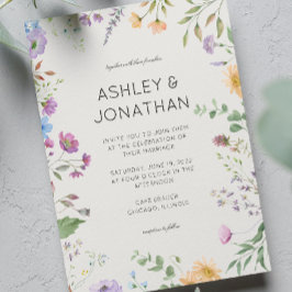 Eenvoudige, tijdloze Wildflower Alabaster bruiloft Kaart