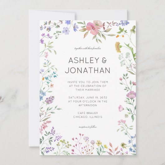 Eenvoudige, tijdloze Wildflower bruiloft Kaart (Voorkant)