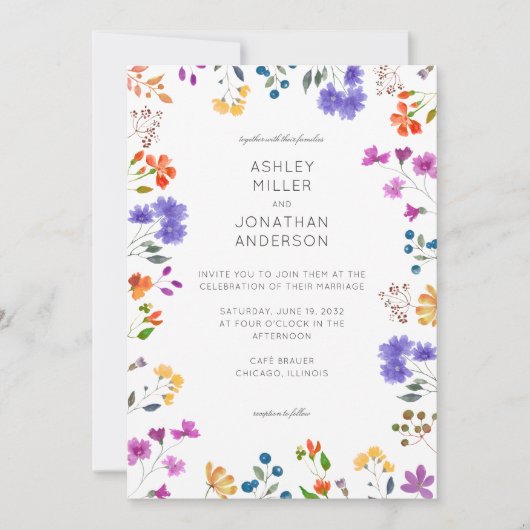 Eenvoudige, tijdloze Wildflower bruiloft Kaart (Voorkant)