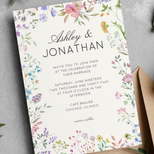 Eenvoudige, tijdloze Wildflower bruiloft Kaart