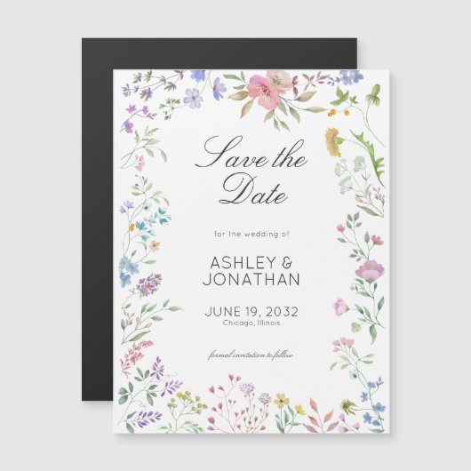 Eenvoudige, tijdloze Wildflower bruiloft Magnetische Uitnodiging (Voorkant / Achterkant)