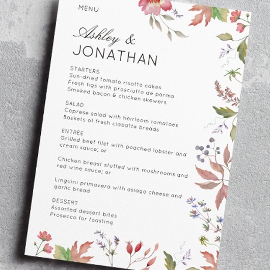 Eenvoudige, tijdloze Wildflower bruiloft Menu