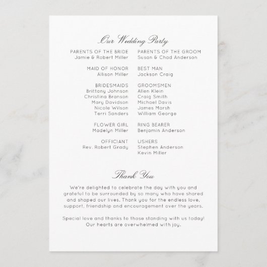 Eenvoudige, tijdloze Wildflower bruiloft Programmakaart (Achterkant)