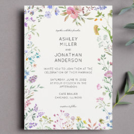 Eenvoudige, tijdloze Wildflower Ivory White Weddin Kaart