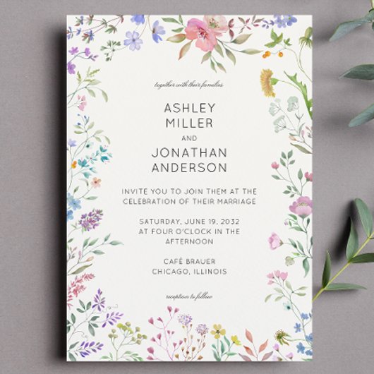 Eenvoudige, tijdloze Wildflower Ivory White Weddin Kaart