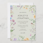 Eenvoudige, tijdloze Wildflower Sage Green Wedding Kaart (Voorkant)
