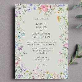 Eenvoudige, tijdloze Wildflower Sage Green Wedding Kaart