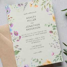 Eenvoudige, tijdloze Wildflower Sage Green Wedding Kaart