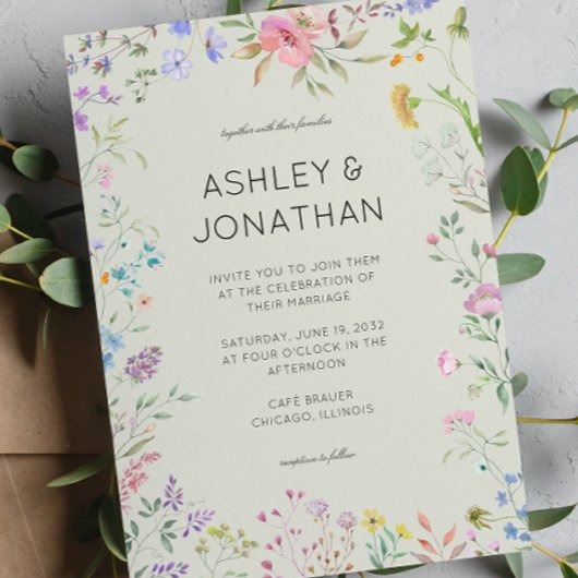 Eenvoudige, tijdloze Wildflower Sage Green Wedding Kaart