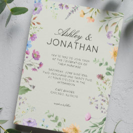 Eenvoudige, tijdloze Wildflower Sage Green Wedding Kaart