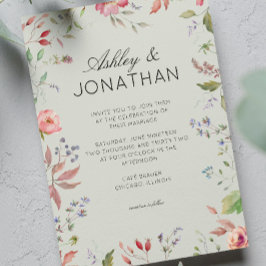 Eenvoudige, tijdloze Wildflower Sage Green Wedding Kaart