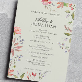 Eenvoudige, tijdloze Wildflower Sage Green Wedding Programmakaart