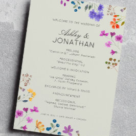 Eenvoudige, tijdloze Wildflower Sage Green Wedding Programmakaart