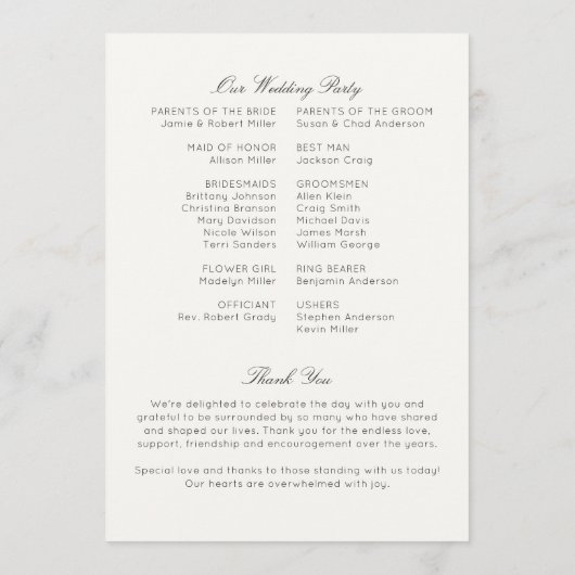 Eenvoudige, tijdloze Wildflower Soft White Wedding Programmakaart (Achterkant)