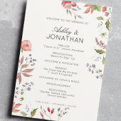 Eenvoudige, tijdloze Wildflower Soft White Wedding Programmakaart