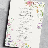 Eenvoudige, tijdloze Wildflower Soft White Wedding Programmakaart