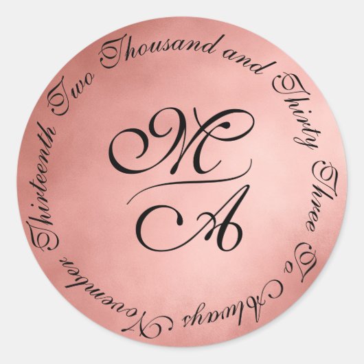 Eenvoudige tinten van Blush Monogram trouwdatum Ronde Sticker (Voorkant)