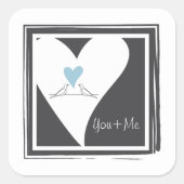 Eenvoudige Tortelduifjes lichte blauwe hartbruilof Vierkante Sticker (Voorkant)
