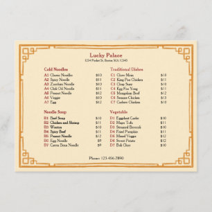 Eenvoudige traditionele Chinese restaurant plat me Menu