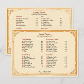 Eenvoudige traditionele Chinese restaurant plat me Menu (Voorkant / Achterkant)