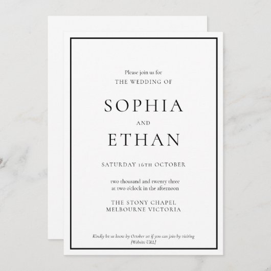 Eenvoudige traditionele digitale bruiloft uitnodig kaart (Voorkant / Achterkant)