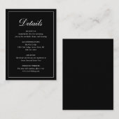 Eenvoudige, traditionele elegante zwarte bruiloft informatiekaartje (Voorkant / Achterkant)