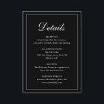 Eenvoudige, traditionele elegante zwarte bruiloft informatiekaartje<br><div class="desc">Een traditionele zwarte trouwbehuizing met stijl en een eenvoudig design met "Details" in een elegante kalligrafie binnen een dunne rand. De sjabloon staat voldoende ruimte voor u toe om belangrijke informatie over uw speciale dag te delen. Dit klassieke ontwerp is perfect voor een formele bruiloft.</div>
