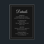 Eenvoudige, traditionele elegante zwarte bruiloft informatiekaartje<br><div class="desc">Een traditionele zwarte trouwbehuizing met stijl en een eenvoudig design met "Details" in een elegante kalligrafie binnen een dunne rand. De sjabloon staat voldoende ruimte voor u toe om belangrijke informatie over uw speciale dag te delen. Dit klassieke ontwerp is perfect voor een formele bruiloft.</div>
