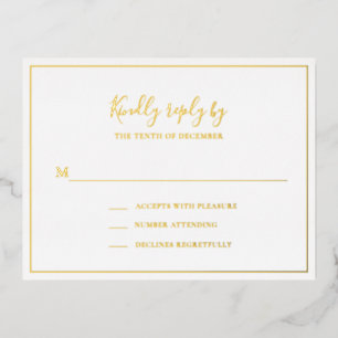 Eenvoudige traditionele Gold Foil Wedding RSVP-kaa Folie Uitnodiging Briefkaart