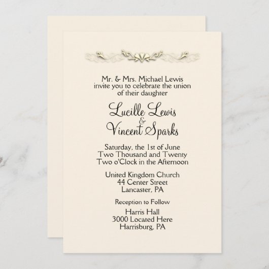 Eenvoudige traditionele huwelijksuitnodigingen kaart (Voorkant / Achterkant)