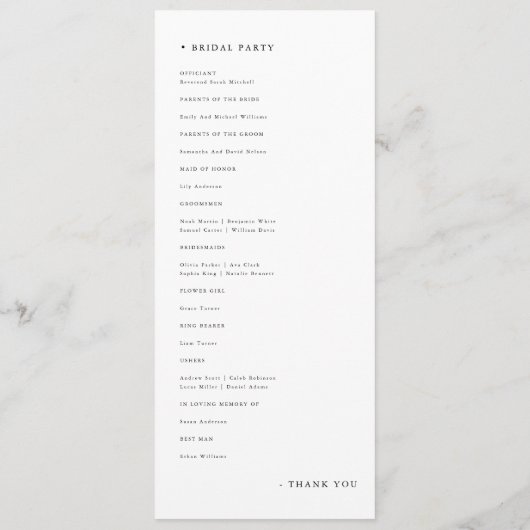 Eenvoudige traditionele katholieke bruiloft ceremo programmakaart (Achterkant)