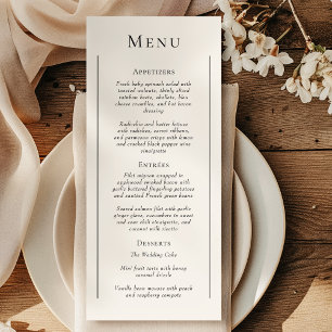 Eenvoudige traditionele minimale bruiloft platte m menu