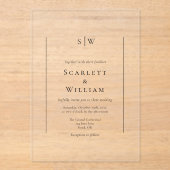 Eenvoudige traditionele minimale monogram bruiloft acryl uitnodigingen (Voorkant)