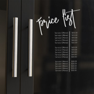 Eenvoudige transparante prijslijst voor artistieke raamsticker