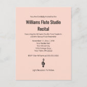 Eenvoudige Treble Clef Fluit Roze Muziek Overwegin Uitnodiging Briefkaart (Voorkant)