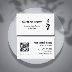 Eenvoudige Treble Clef QR code Muzieklessen Visitekaartje