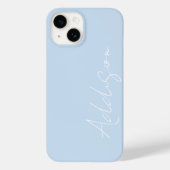 Eenvoudige Trendy Bleek Blauw en Wit Script Naam Case-Mate iPhone Case (Achterkant)