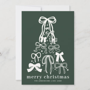Eenvoudige Trendy Bow Ribbon Groene Kerst Feestdagenkaart