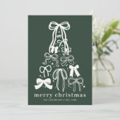Eenvoudige Trendy Bow Ribbon Groene Kerst Feestdagenkaart (Staand voorkant)