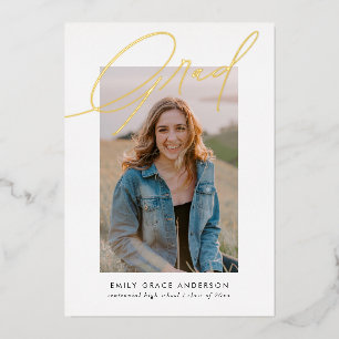 Eenvoudige Trendy Calligraphy Drie Foto Afstuderen Folie Uitnodiging