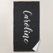 Eenvoudige Trendy Chic Black Calligrafie op maat Strandlaken (Voorkant)